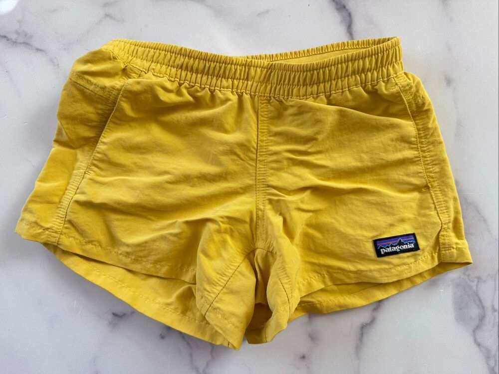 Patagonia 7-8 year girls S bright lemonade yellow baggy outdoor hiking shorts co